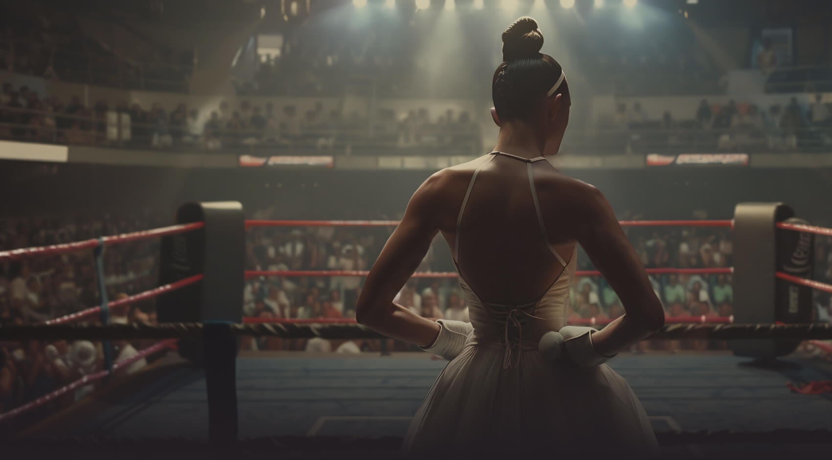 Ballerina in a boxing ring