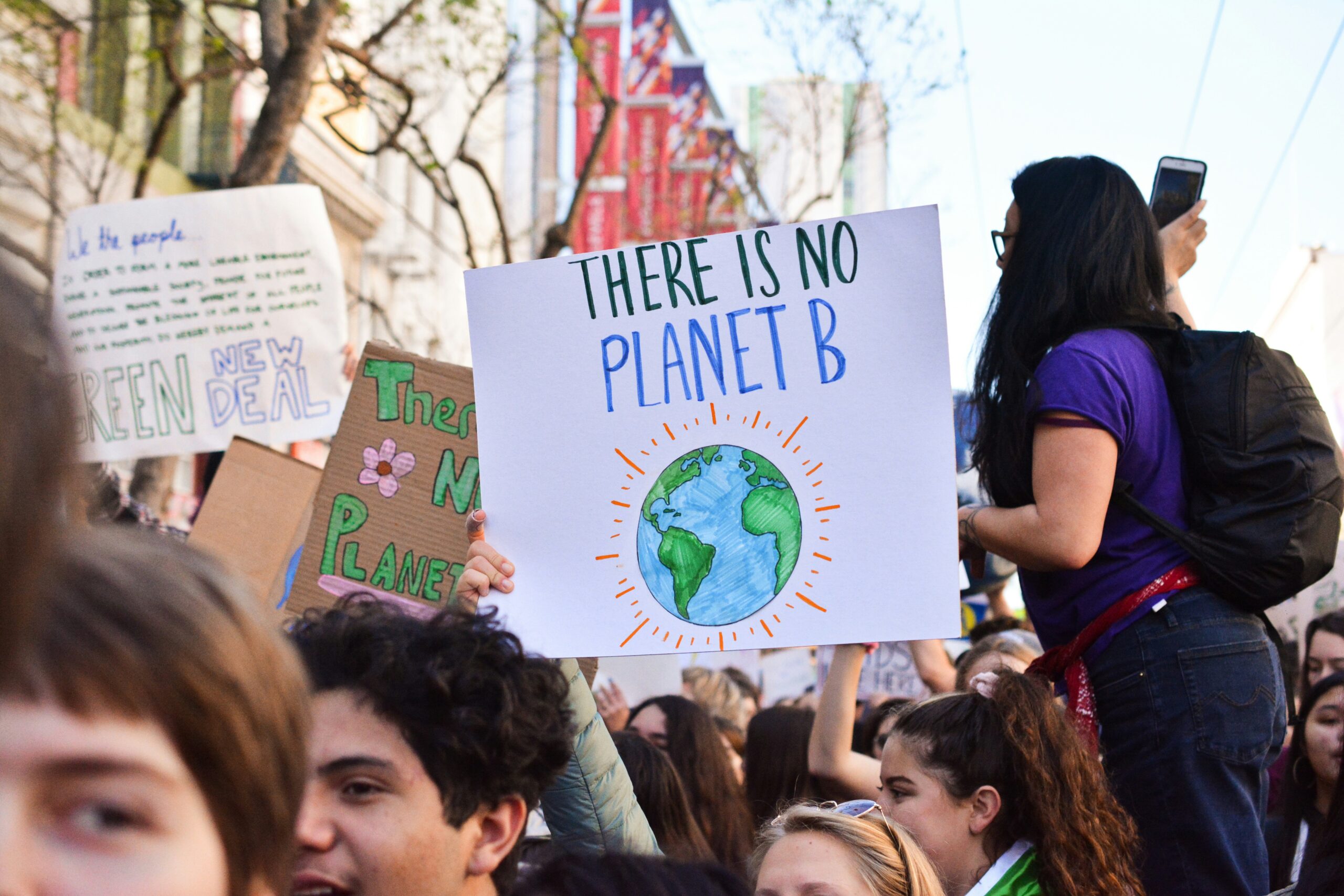 Image showing a person holding a banner that says "there is no planet B"